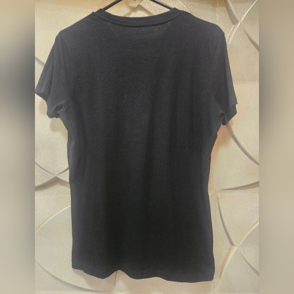 True Religion Women's T Shirt Size Large Black Silver Rhinestones - Picture 2 of 3